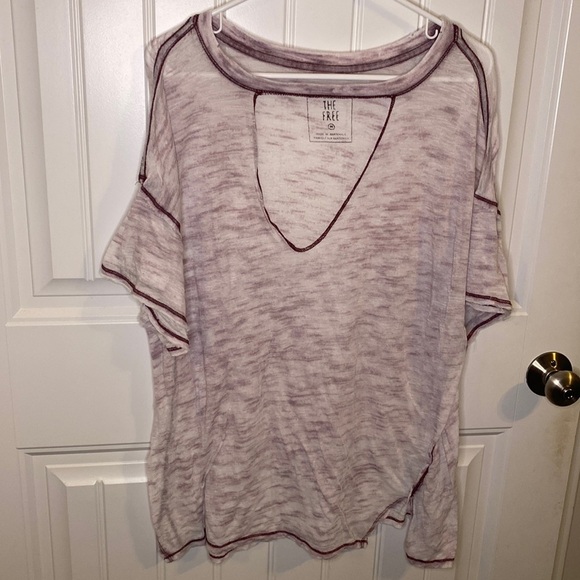 We The Free Purple Short Sleeve Marbled Cut Out Top - Picture 2 of 5